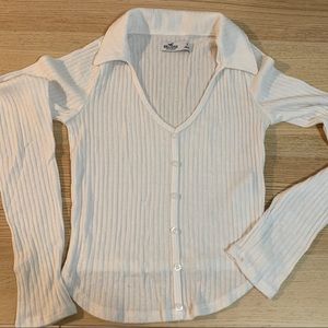 Hollister V neck collar long sleeve white top